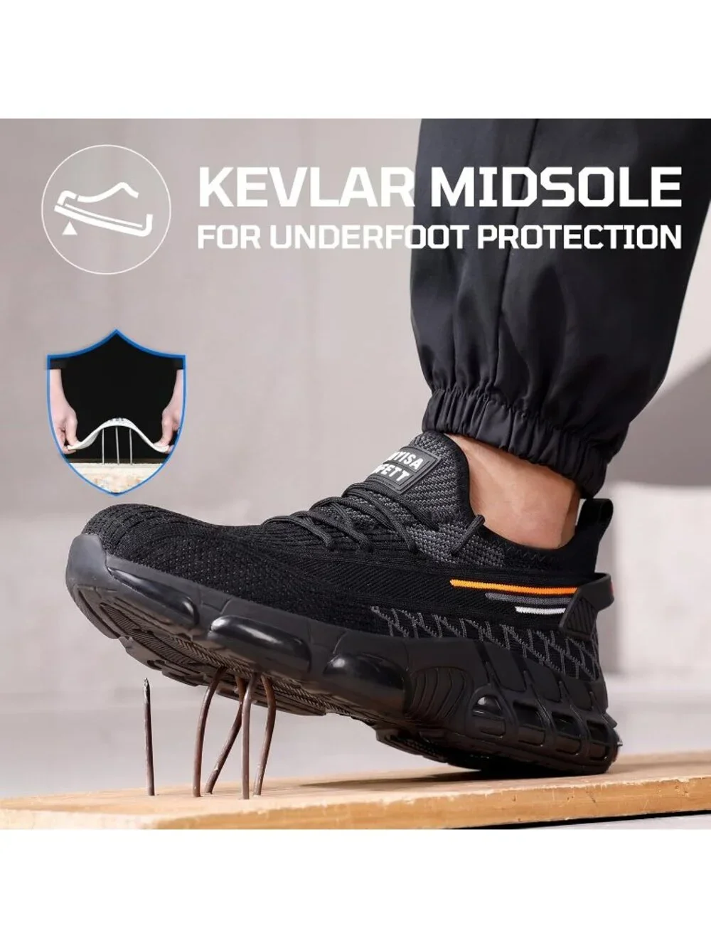 Mens Black Resistant Midsole Shoes Low Top Steel Toe Non Slip Hiking Boots
